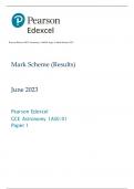 Pearson Edexcel GCE Astronomy 1AS0/01 Paper 1 Mark Scheme 2023
