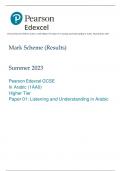 PEARSON Edexcel Level 1/level 2 GCSE (9-1) Arabic paper 1:listening and understanding in Arabic higher tier QP and MS  2023