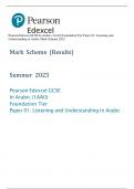 PEARSON Edexcel Level 1/Level 2 GCSE (9-1) Arabic Paper 1:Listening and Understanding in Arabic Foundation tier QP and MS|2023