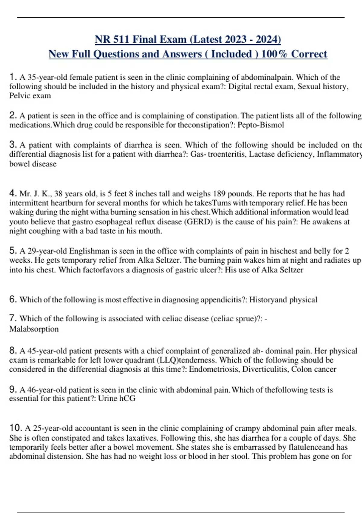 NR 511 Final Exam (Latest ) New Full Questions and Answers ( Included ...
