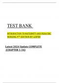 TEST BANK  INTRODUCTION TO MATERNITY AND PEDIATRIC NURSING 9TH EDITION BY LEIFER   Latest 2024 Update COMPLETE  (CHAPTER 1-34) 