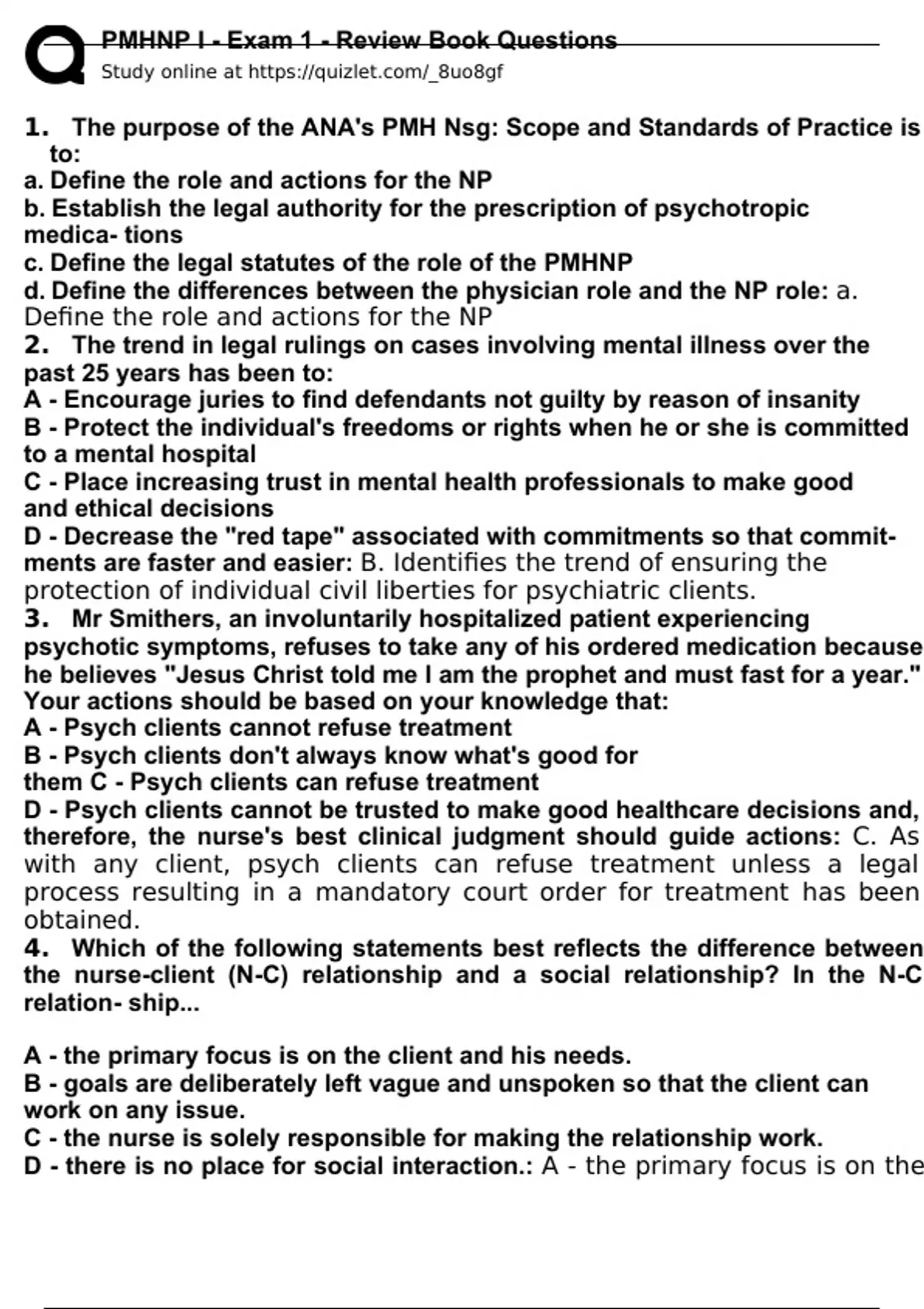 PMHNP I - Exam 1 - Review Book Questions and Answers (2023 / 2024 ...