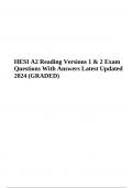 HESI A2 Reading Versions 1 & 2 Exam Questions With Answers Latest Updated 2024 (GRADED)