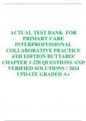 TEST BANK FOR  PRIMARY CARE  INTERPROFESSIONAL  COLLABORATIVE PRACTICE  6TH EDITION BUTTARO&sol;  CHAPTER 1-228 QUESTIONS AND  VERIFIED SOLUTIONS &sol; 2024  UPDATE GRADED A&plus;