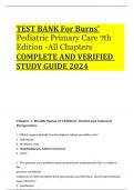 TEST BANK For Burns' Pediatric Primary Care 7th Edition -All Chapters COMPLETE AND VERIFIED STUDY GUIDE 2024