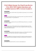 H & R Block Income Tax Final Exam Review (New 2024/ 2025 Update) Questions and  Verified Answers| 100% Correct| Graded A 