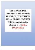 TEST BANK FOR UNDERSTANDING NURSING RESEARCH, 7TH EDITION, SUSAN GROVE, JENNIFER GRAY complete guide chapter 1-15 (Q&A INCLUDED)