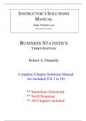 Solutions for Business Statistics 3rd Edition Donnelly (All Chapters included)
