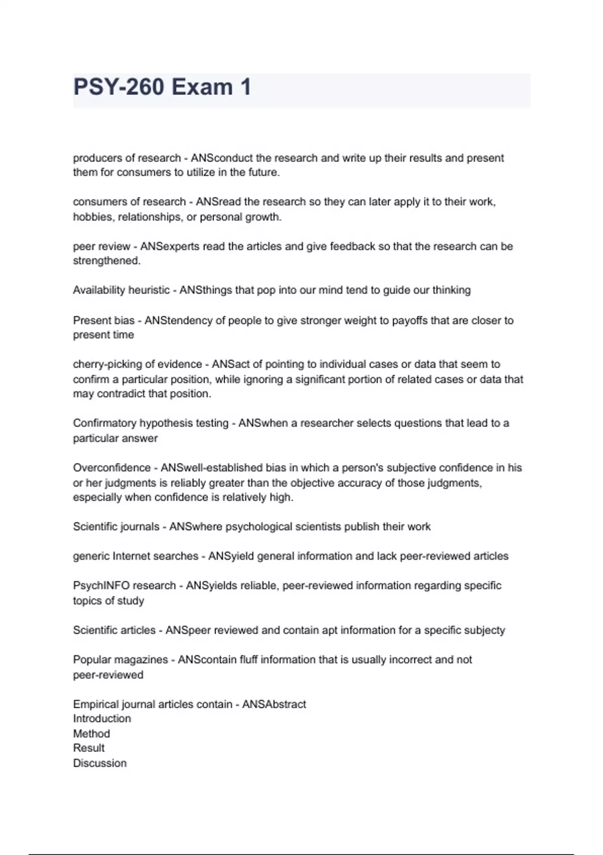 PSY 260 FINAL EXAM| GRADED A 2024/2025 ( ALL BUNDLED HERE!!!) - Stuvia US