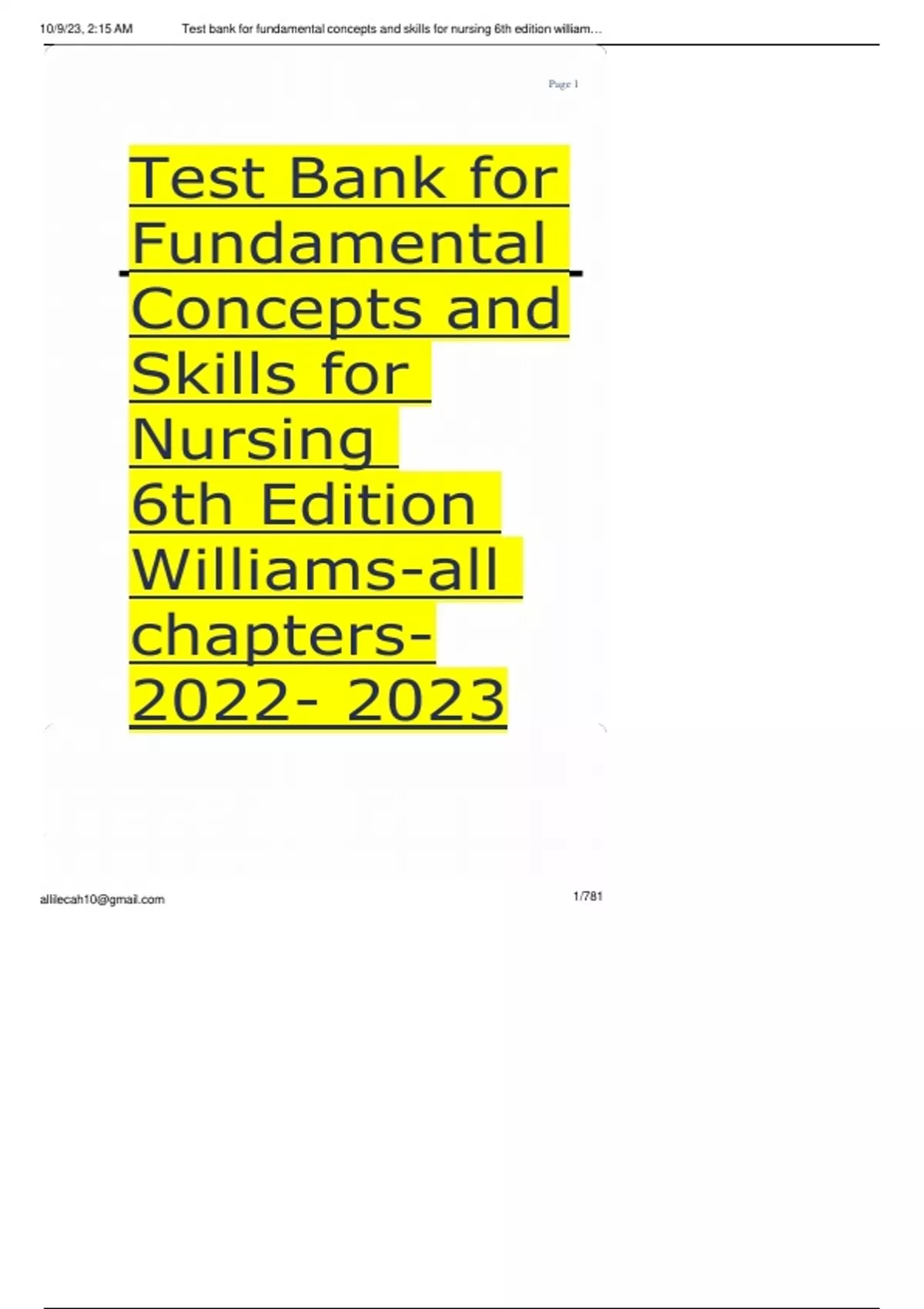 Test bank for fundamental concepts and skills for nursing 6th edition
