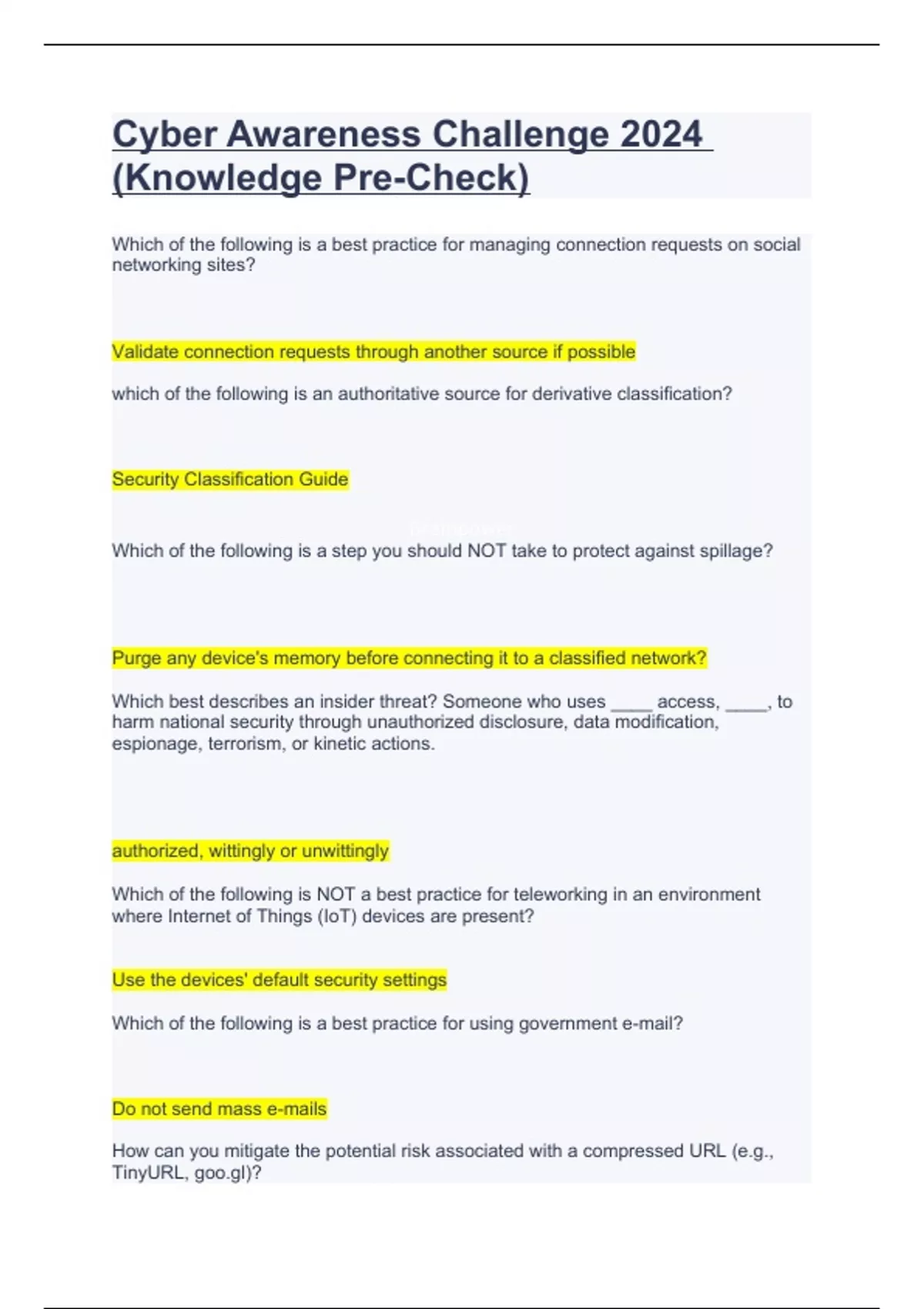 Dod Cyber Awareness Challenge 2024 Quizlet Pdf Darb Minnie