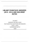  LML4807 EXAM PACK ANSWERS (2019 - 2014) AND 2020 BRIEF NOTES    LML4807 BANKING LAW AND USAGE PAST EXAM PACK QUESTIONS AND ANSWERS (2019 – 2014) SUMMARISED NOTES  	2020	
