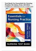 Test Bank For Essentials for Nursing Practice 9th Edition (Potter 2023/2024) COMPLETE VERIFIED STUDT GUIDE 2024 