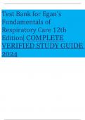   Test Bank for Egan’s Fundamentals of Respiratory Care 12th Edition| COMPLETE VERIFIED STUDY GUIDE 2024