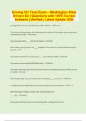 Driving 101 Final Exam - Washington State Drivers Ed &vert; Questions with 100&percnt; Correct Answers &vert; Verified &vert; Latest Update 2024