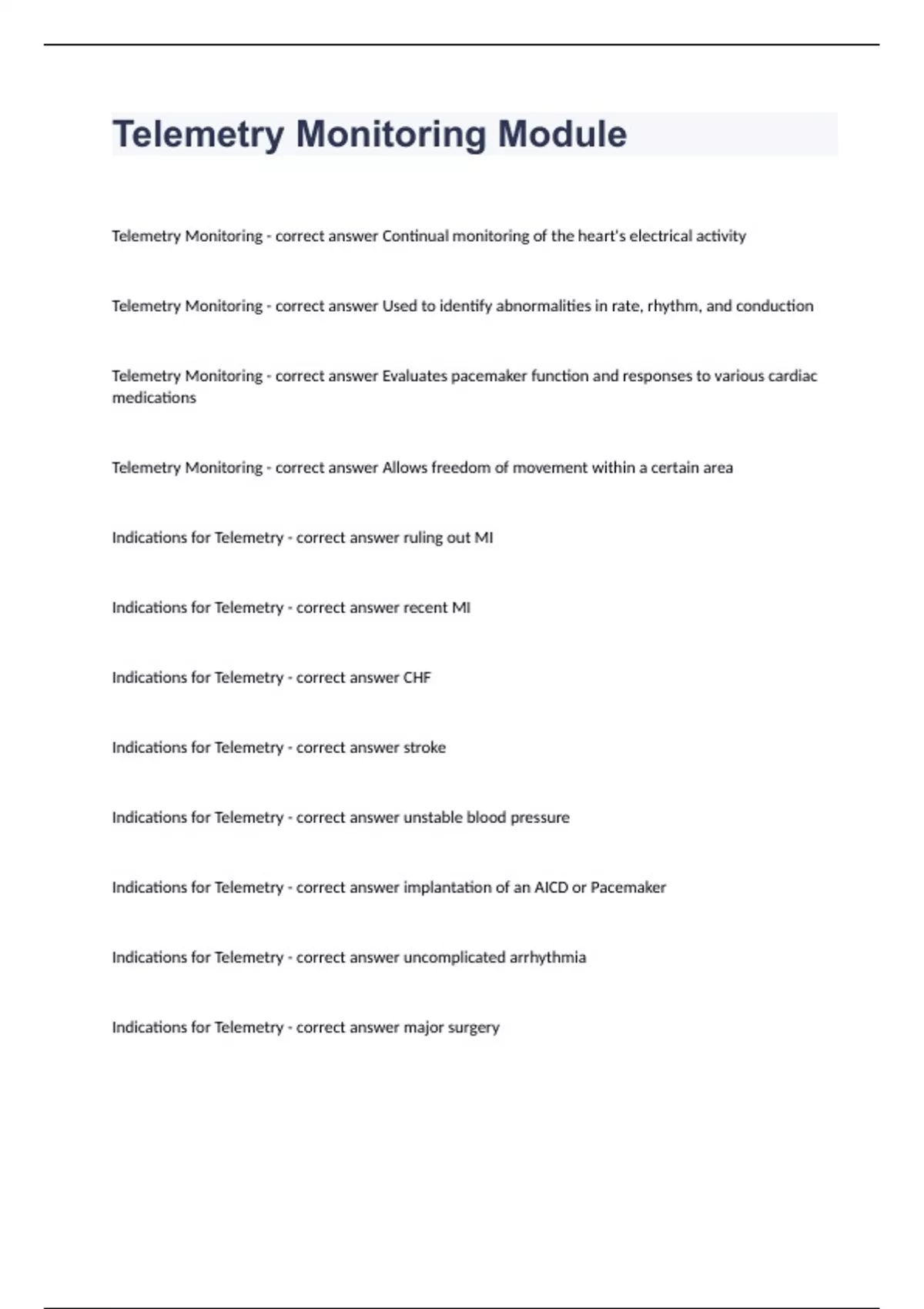 Telemetry Monitoring Module Question and answers 100% correct 2023/2024 ...