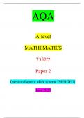 AQA A-level MATHEMATICS 7357&sol;2 Paper 2 Question Paper &plus; Mark scheme &lbrack;MERGED&rsqb; June 2023