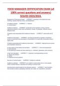 FOOD MANAGER CERTIFICATION EXAM &lpar;all  100&percnt; correct questions and answers&rpar;  SOLVED 2023&sol;2024&period;