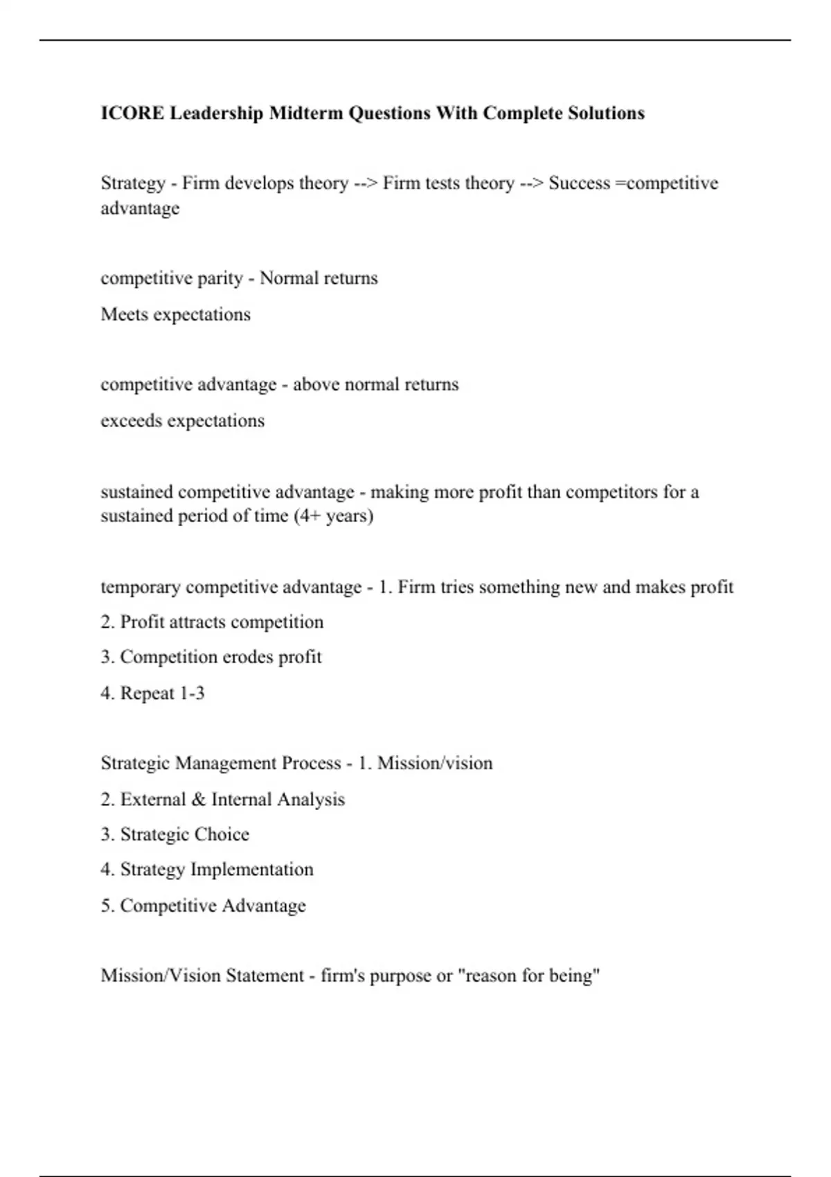 ICORE Leadership Midterm Questions With Complete Solutions - ICORE ...