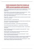 FOOD MANAGER PRACTICE EXAM &lpar;all  100&percnt; correct questions and answers&rpar;