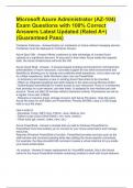 Microsoft Azure Administrator &lpar;AZ-104&rpar; Exam Questions with 100&percnt; Correct Answers Latest Updated &lpar;Rated A&plus;&rpar; &lpar;Guaranteed Pass&rpar;