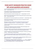 FOOD SAFETY MANAGER PRACTICE EXAM  &lpar;all correct questions and answers&rpar;