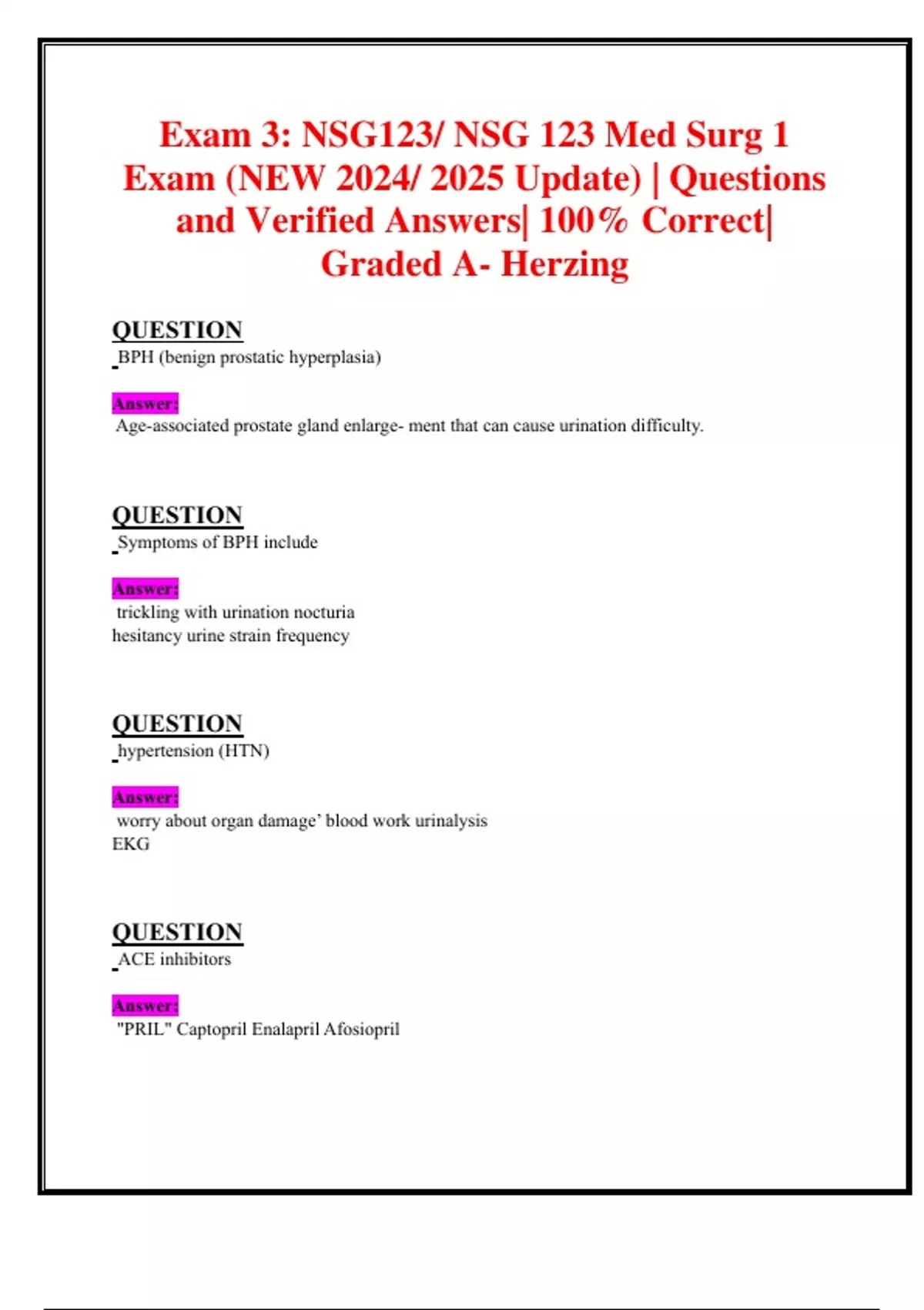 Exam 3: NSG123/ NSG 123 Med Surg 1 Exam (NEW 2024/ 2025 Update ...