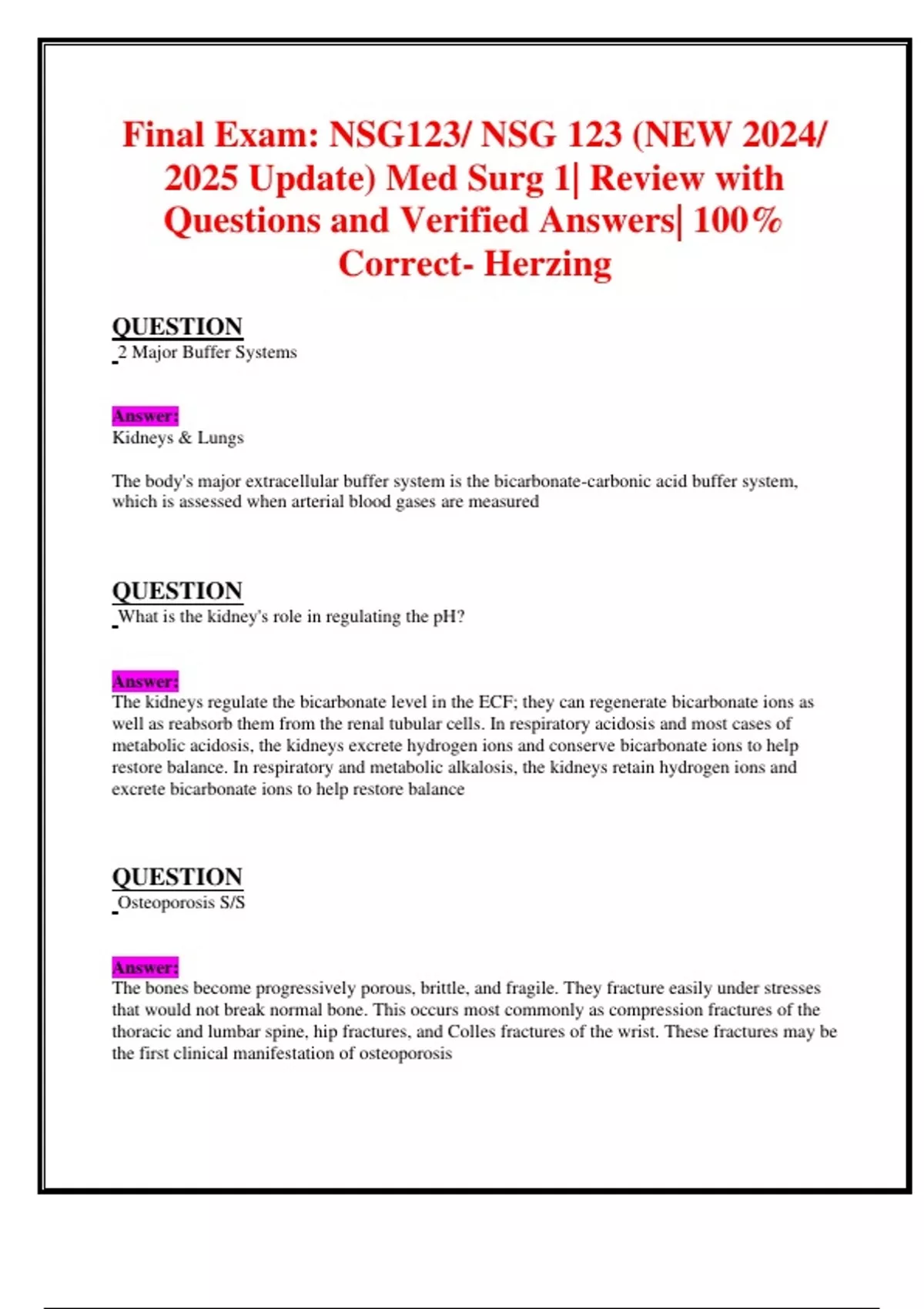 Final Exam: NSG123/ NSG 123 (NEW 2024/ 2025 Update) Med Surg 1| Review ...