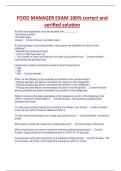 FOOD MANAGER EXAM 100&percnt; correct and  verified solution