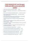 FOOD MANAGER &lpar;NY Food Manager&rpar; EXAM with 100&percnt; correct and verified solution