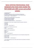 NEHA CERTIFIED PROFESSIONAL FOOD  MANAGER &lpar;FDA FOOD CODE COURSE PRETEST&rpar; EXAM with 100&percnt; correct and verified solutionNEHA CERTIFIED PROFESSIONAL FOOD  MANAGER &lpar;FDA FOOD CODE COURSE PRETEST&rpar; EXAM with 100&percnt; correct and verified solution