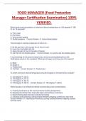 FOOD MANAGER &lpar;Food Protection  Manager Certification Examination&rpar; 100&percnt;  VERIFIED&period;