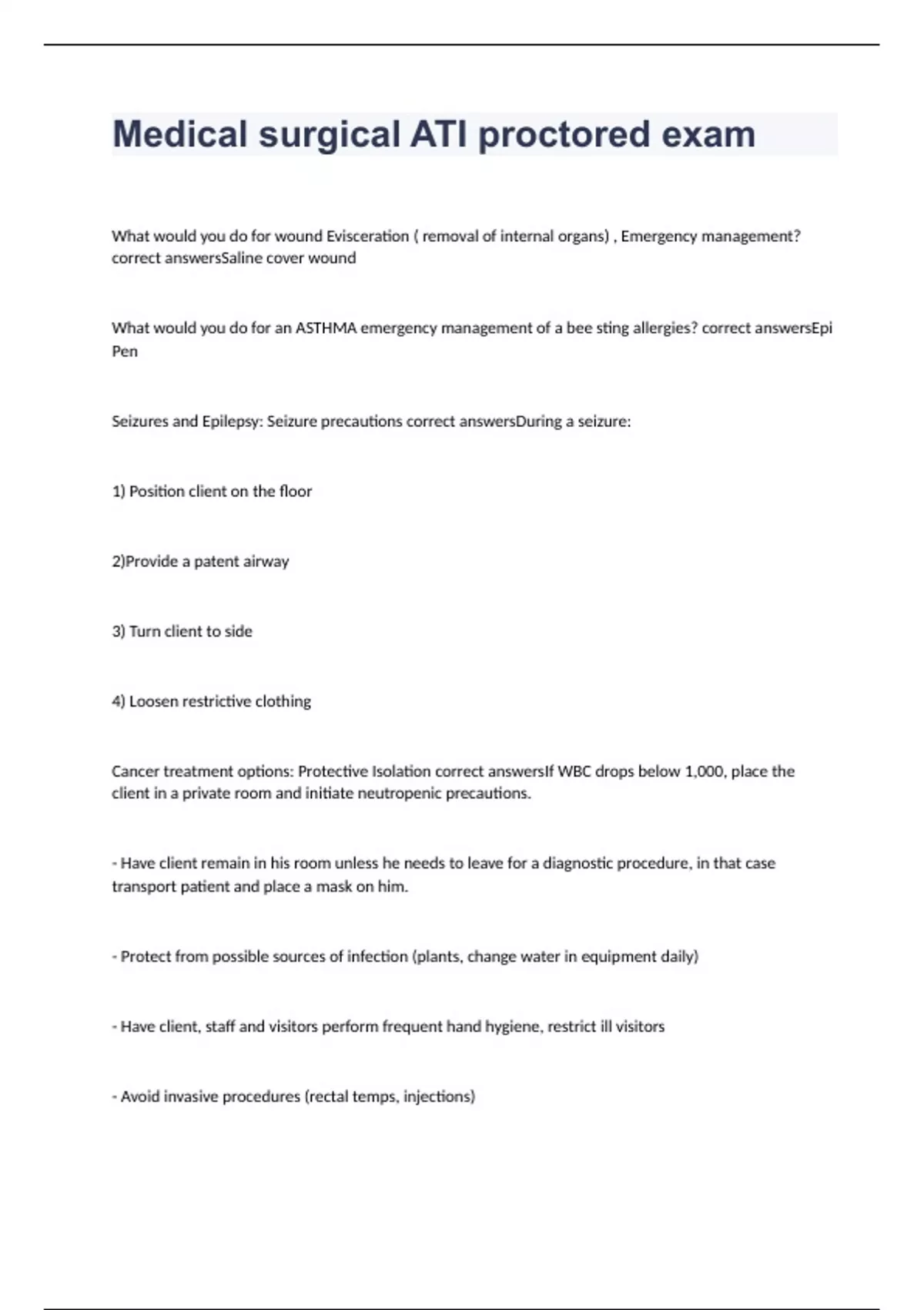 Medical surgical ATI proctored exam 2024 with 100% complete solutions ...
