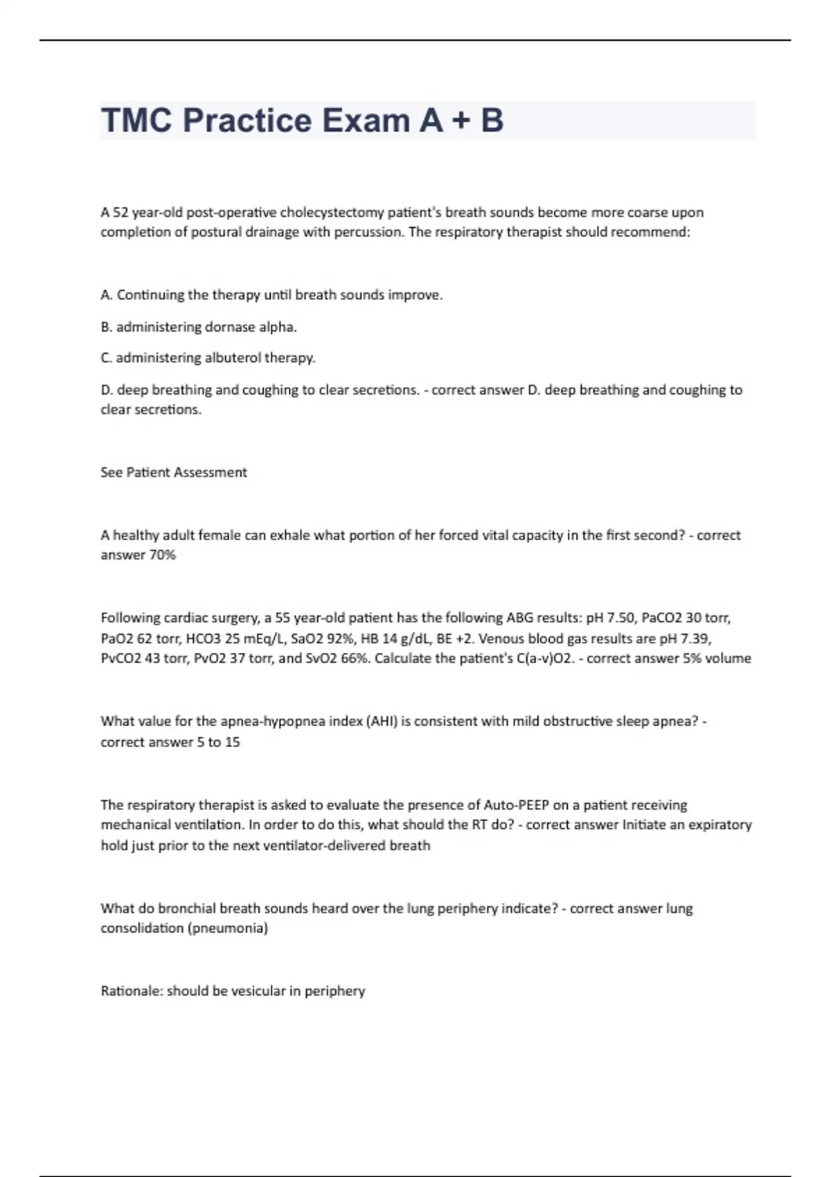 TMC Practice Exam A + B Question and answers 100% correct 2023/2024 ...