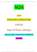 AQA GCSE ENGLISH LITERATURE 8702/1P Paper 1P Poetry anthology Question Paper + Mark scheme [MERGED] June 2023