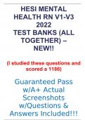 HESI MENTAL HEALTH RN V1-V3 2022 TEST BANKS (ALL TOGETHER) 
