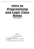 Intro to Programming and Logic Class Notes