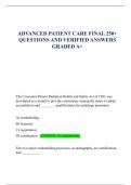 ADVANCED PATIENT CARE FINAL 250&plus;  QUESTIONS AND VERIFIED ANSWERS  GRADED A&plus;