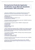 Pennsylvania Pesticide Applicator Certification &lpar;Core Manual&rpar; Questions and Answers 100&percnt; Accurate&period;