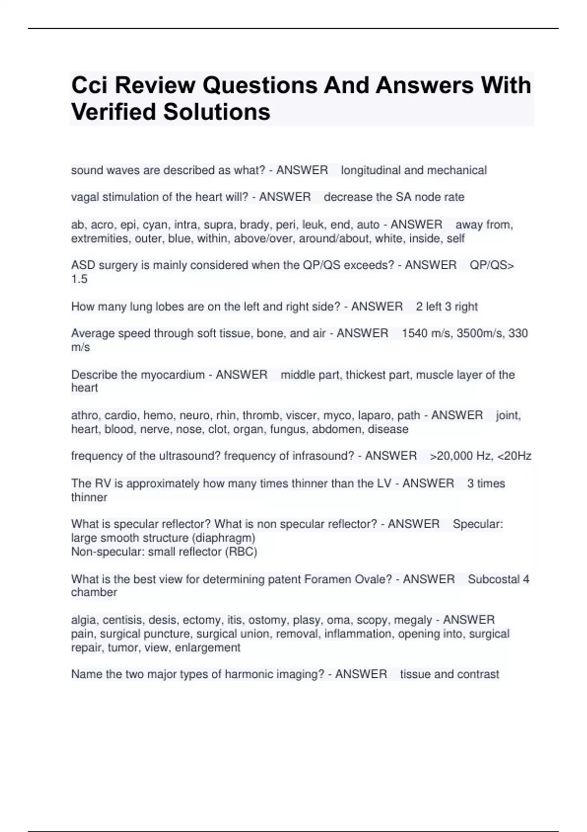 Cci Review Questions And Answers With Verified Solutions Cci ECHO Stuvia US