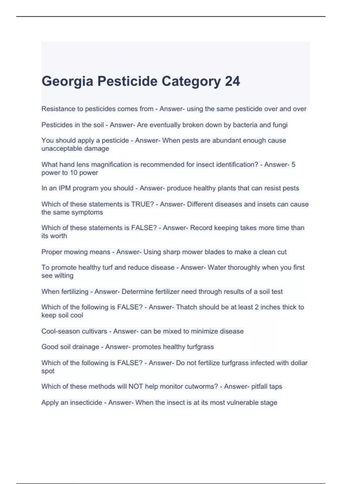 Pesticide Category 24 Exam Questions and Answers (Graded A