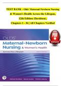 TEST BANK For Olds' Maternal-Newborn Nursing & Women's Health Across the Lifespan, 12th Edition (Davidson), Verified Chapters 1 - 36, Complete Newest Version