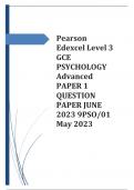 Edexcel GCE Psychology 9PS0/01 Paper 1,2 and 3 QUESTION PAPERS and Mark schemes for June 2023