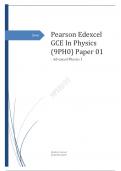 Edexcel GCE In Physics (9PH0) Paper 01 : Advanced Physics I june 2023