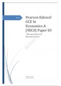 Edexcel GCE In Economics A (9EC0) Paper 03: Microeconomics & Macroeconomics Summer 2023