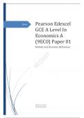 Edexcel GCE A Level In Economics A (9EC0) Paper 01 Market and Business Behaviour may 2023