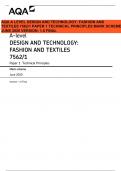 AQA A LEVEL DESIGN AND TECHNOLOGY: FASHION AND  A-level DESIGN AND TECHNOLOGY: FASHION AND TEXTILES 7562/1 Paper 1 Technical Principles Mark scheme June 2020 TEXTILES 7562/1 PAPER 1 TECHNICAL PRINCIPLES MARK SCHEME  JUNE 2020 VERSION: 1.0 FINAL Version: 1
