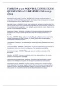 FLORIDA 2-20 AGENTS LICENSE EXAM QUESTIONS AND DEFINITIONS 2023- 2024
