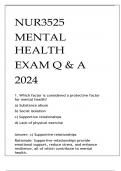 NUR3525 MENTAL HEALTH EXAM Q & A 2024.