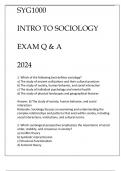 SYG1000 INTRO TO SOCIOLOGY EXAM Q & A 2024